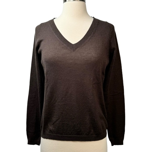 Banana Republic Sweaters - Banana Republic Chocolate Brown Wool/Silk V-Neck Sweater M